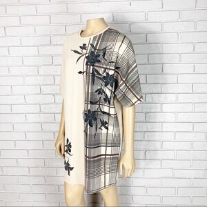 Zara Floral Plaid Split Panel Rubberized Shift Mini Dress | Size Medium